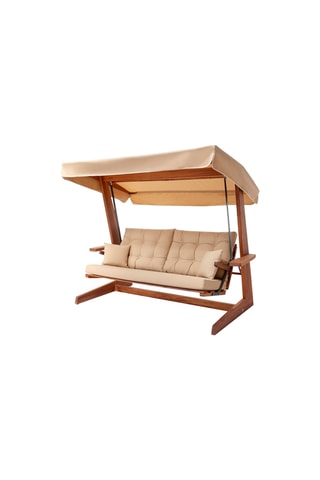 Balancelle de jardin avec auvent en bois d’iroko - 3 places - 235 x 195 x 117 cm