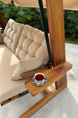 Balancelle de jardin avec auvent en bois d’iroko - 3 places - 235 x 195 x 117 cm