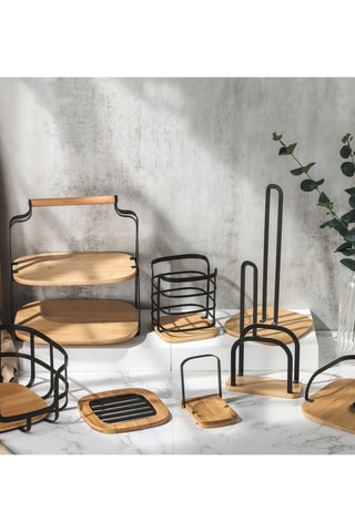 Suporte de toalhas em bambu - 15 x 12,5 x 6 cm