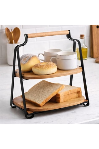 Prateleira de 2 níveis em madeira - 26 x 28 x 20 cm