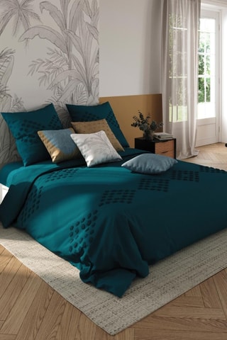 Conjunto de edredão em algodão 60 fios/cm² - Azul-pato