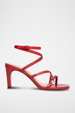 Sandali con tacco in pelle - Rosso