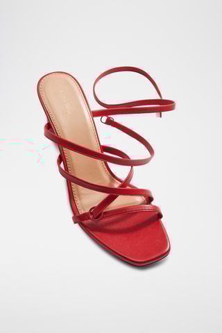 Sandali con tacco in pelle - Rosso