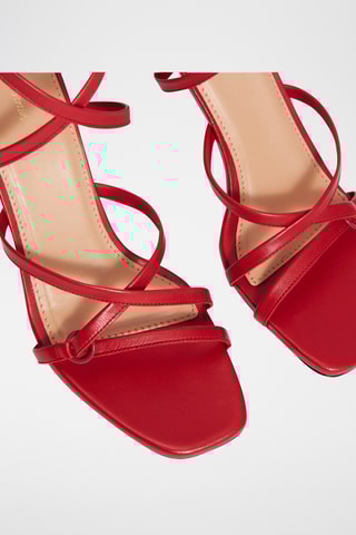 Sandali con tacco in pelle - Rosso