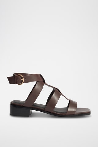 Sandali con tacco in pelle - Marrone