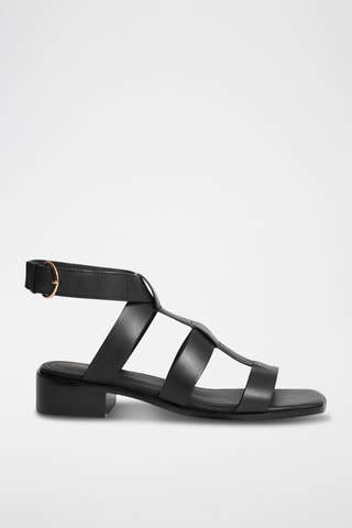 Sandali con tacco in pelle - Nero