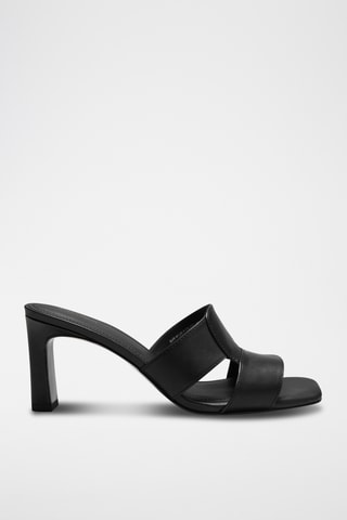 Sandali con tacco in pelle - Nero