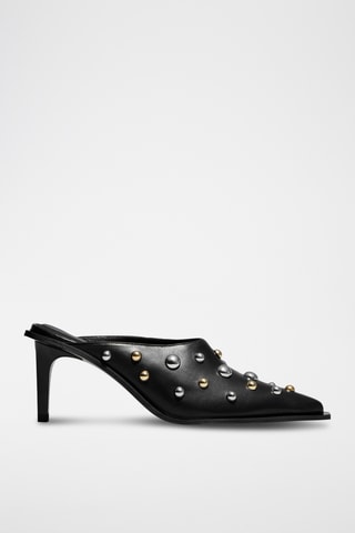 Sandali con tacco in pelle di montone - Nero