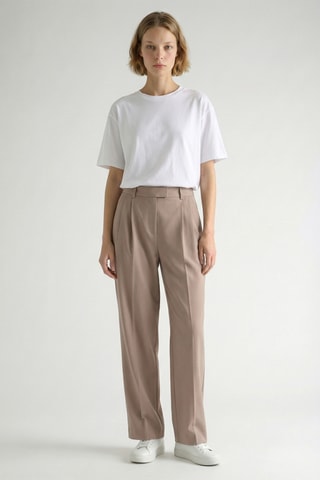 Pantaloni relaxed a vita alta in lana - Beige