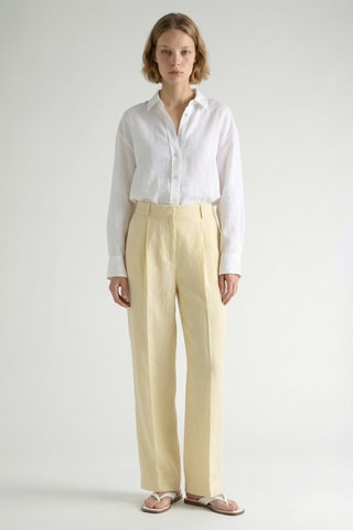 Pantaloni wide legs in lino - Giallo chiaro