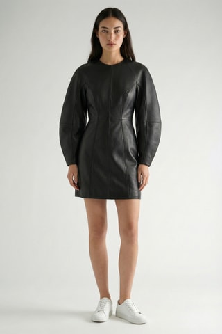 Abito taglio dritto in pelle - Nero