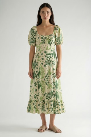 Abito midi in lino - Verde