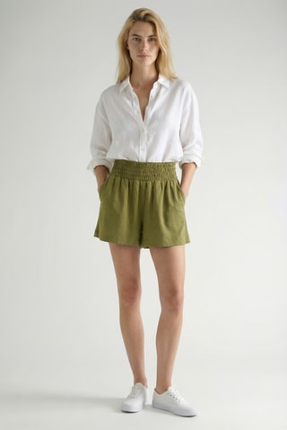 Short relaxed en lin taille haute - Kaki