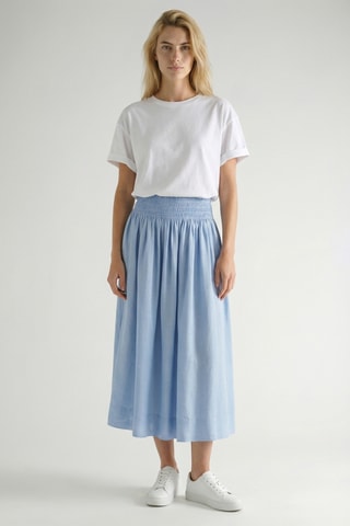 Jupe midi taille haute en lin - Bleu clair