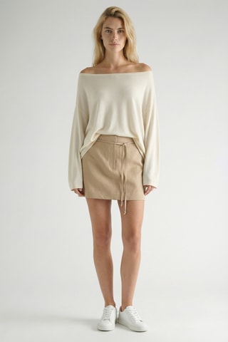 Jupe droite en soie et lin - Beige