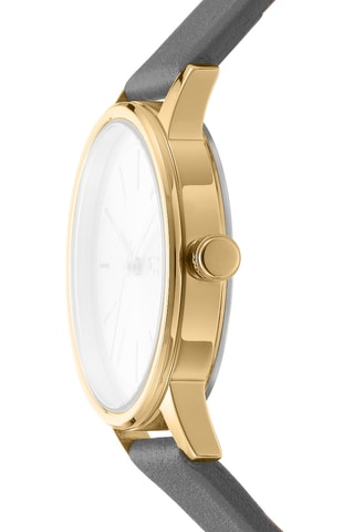 Leren Quartz Horloge - Grijs en Goudkleurig