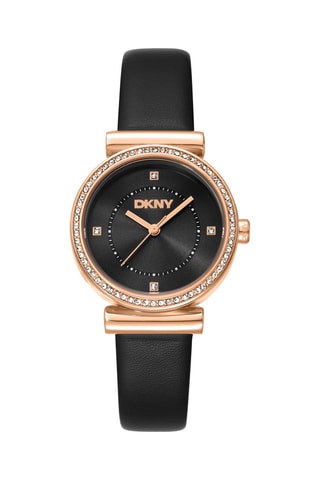 Leren Quartz Horloge - Zwart en Roségoudkleurig