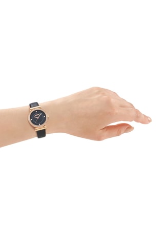 Leren Quartz Horloge - Zwart en Roségoudkleurig