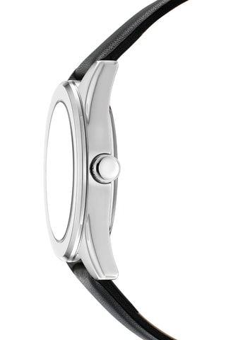 Leren Quartz Horloge - Zwart en Zilverkleurig