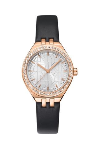 Leren Quartz Horloge - Zwart en Roségoudkleurig