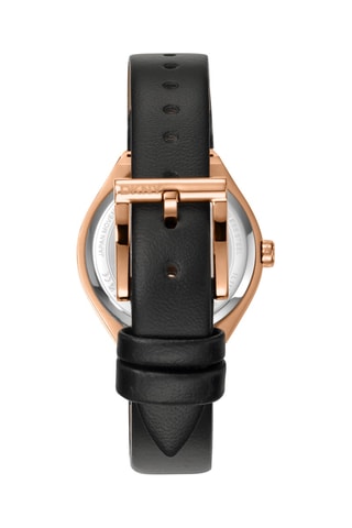 Leren Quartz Horloge - Zwart en Roségoudkleurig