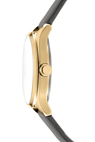 Leren Quartz Horloge - Grijs en Goudkleurig