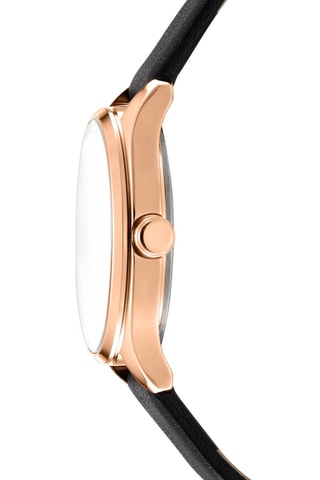 Leren Quartz Horloge - Zwart en Roségoudkleurig