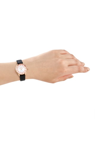 Leren Quartz Horloge - Zwart en Roségoudkleurig