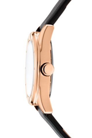 Leren Quartz Horloge - Zwart en Roségoudkleurig