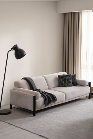 Canapé droit en bois - Beige - 3/4 places - Tissu structuré