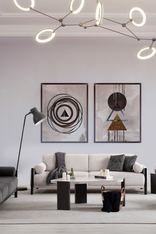 Canapé droit en bois - Beige - 3/4 places - Tissu structuré