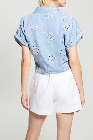 Chemisier en jean et en broderie anglaise Brigitte - Bleu clair - Guess