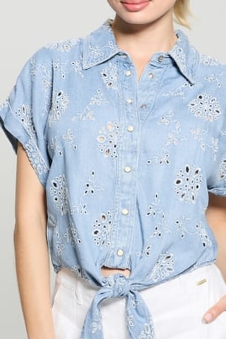 Chemisier en jean et en broderie anglaise Brigitte - Bleu clair - Guess