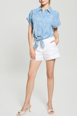 Chemisier en jean et en broderie anglaise Brigitte - Bleu clair - Guess