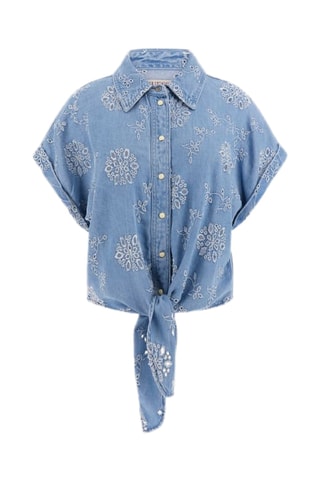 Chemisier en jean et en broderie anglaise Brigitte - Bleu clair - Guess