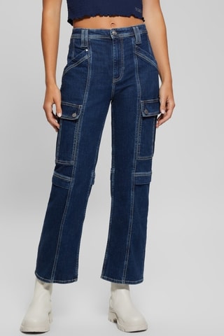 Jean cargo taille haute - Bleu marine