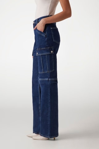 Jean cargo taille haute - Bleu marine