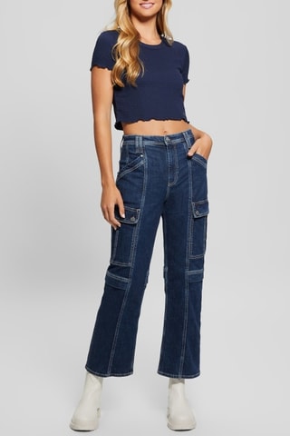 Jean cargo taille haute - Bleu marine