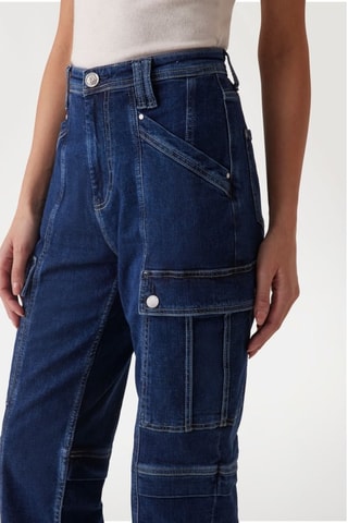 Jean cargo taille haute - Bleu marine