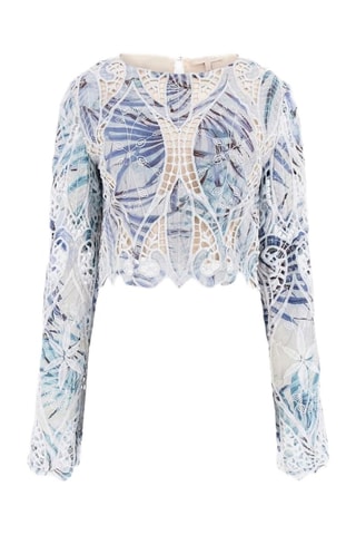 Crop top en broderie anglaise Anastasia - Bleu et blanc