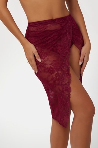 Jupe droite en dentelle taille haute Rebecca - Bordeaux