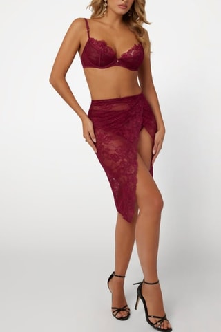 Jupe droite en dentelle taille haute Rebecca - Bordeaux