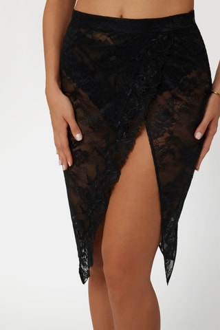 Jupe droite en dentelle taille haute Rebecca - Noir