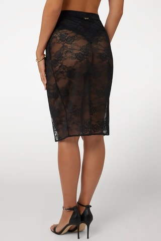 Jupe droite en dentelle taille haute Rebecca - Noir