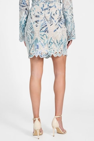 Jupe fourreaux taille haute en broderie anglaise Anastasia - Bleu et blanc