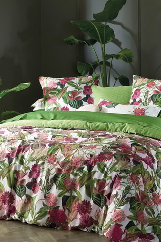 2 federe double face in raso di cotone 80 fili/cm² Garden - Verde