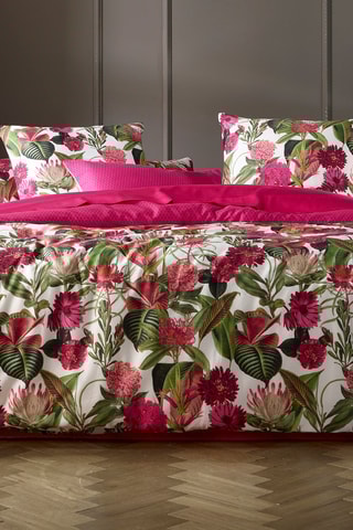 Federa double face in raso di cotone 80 fili/cm² Garden - Fucsia