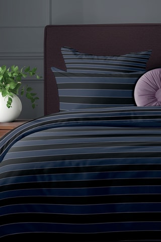 Parure copripiumino in raso di cotone 80 fili/cm² Eclipse - Blu notte e nero