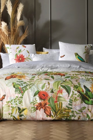 Parure copripiumino in raso di cotone 80 fili/cm² Jardin d’hiver - Bianco