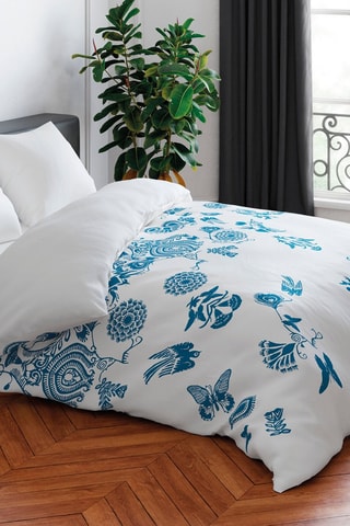 Parure copripiumino in raso di cotone 80 fili/cm² Love Stories - Bianco e indaco